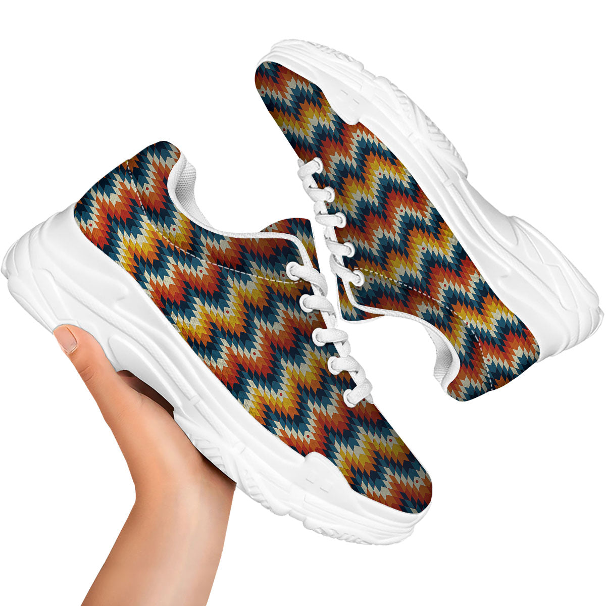 Aztec American Print Pattern White Chunky Shoes-grizzshop