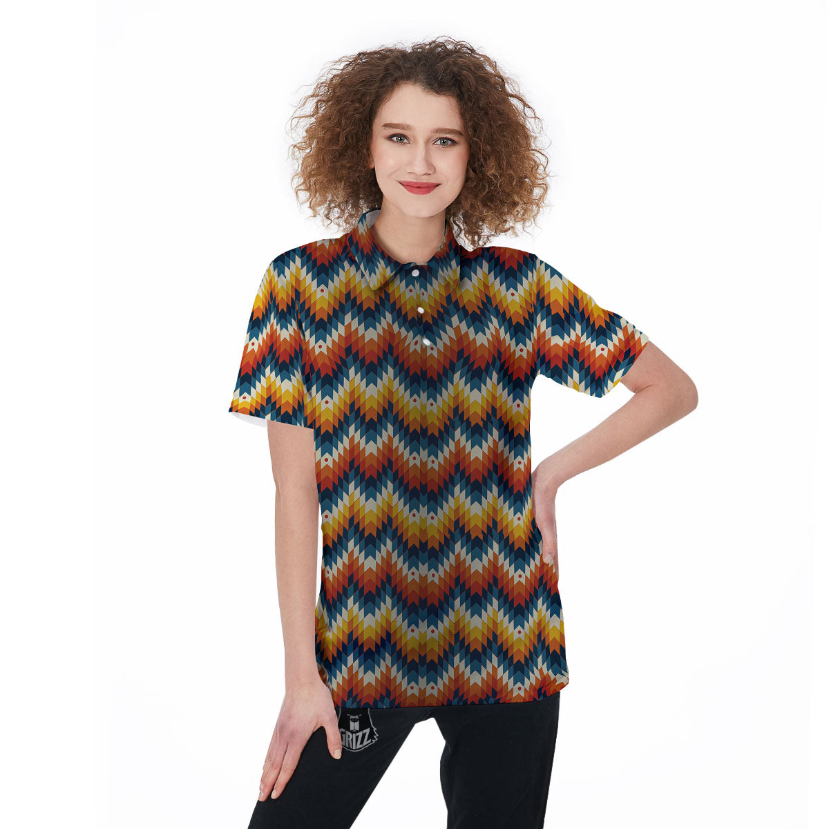Aztec American Print Pattern Women's Golf Shirts-grizzshop