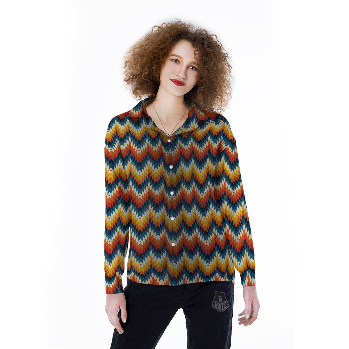 Aztec American Print Pattern Women's Long Sleeve Shirts-grizzshop