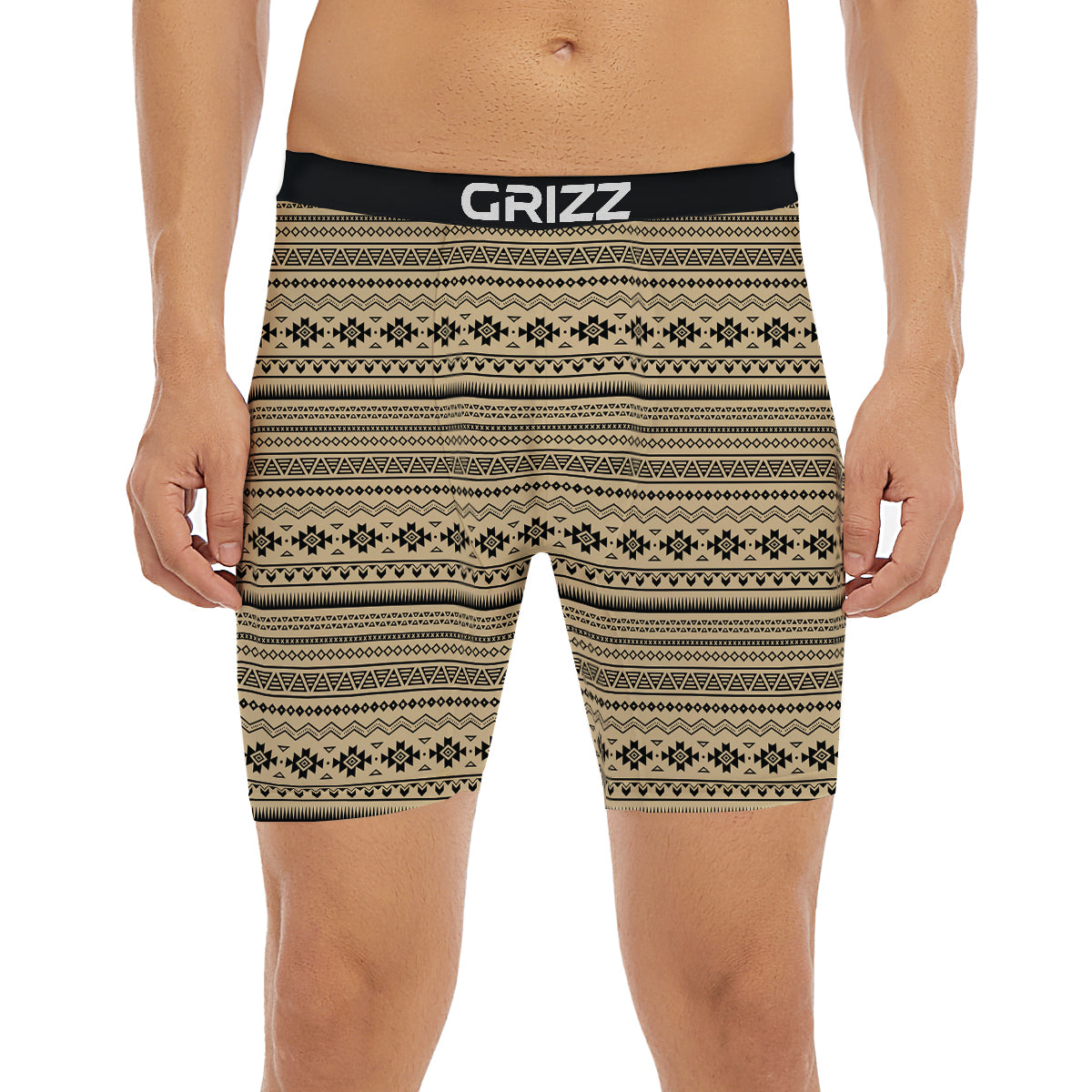Aztec Beige And Black Print Pattern Boxer Briefs-grizzshop