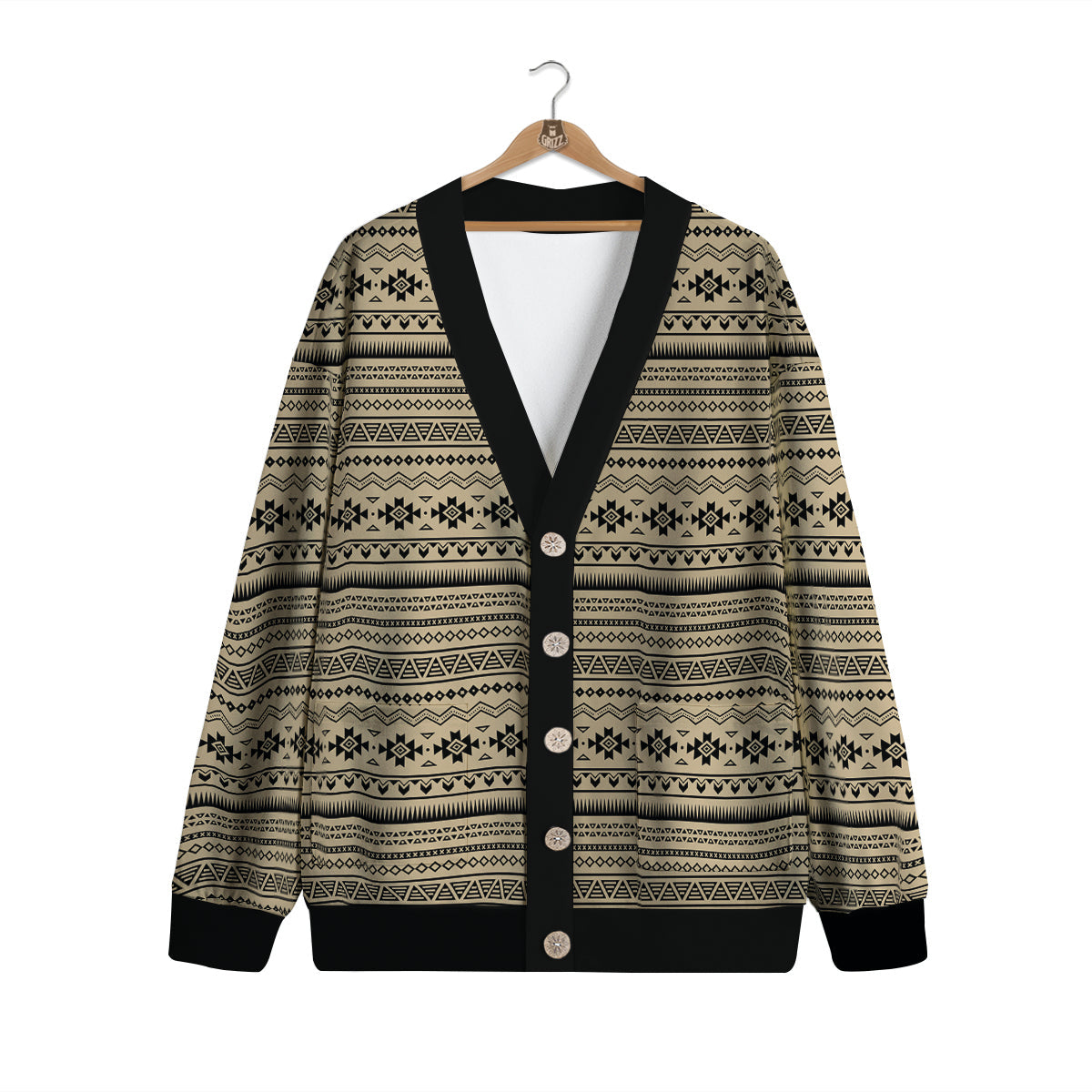 Aztec Beige And Black Print Pattern Cardigan-grizzshop