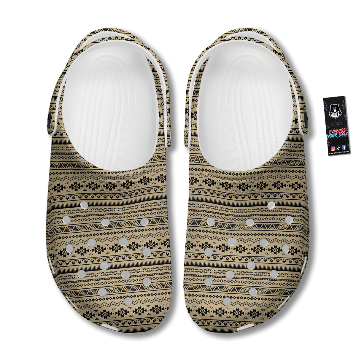 Aztec Beige And Black Print Pattern Clog-grizzshop