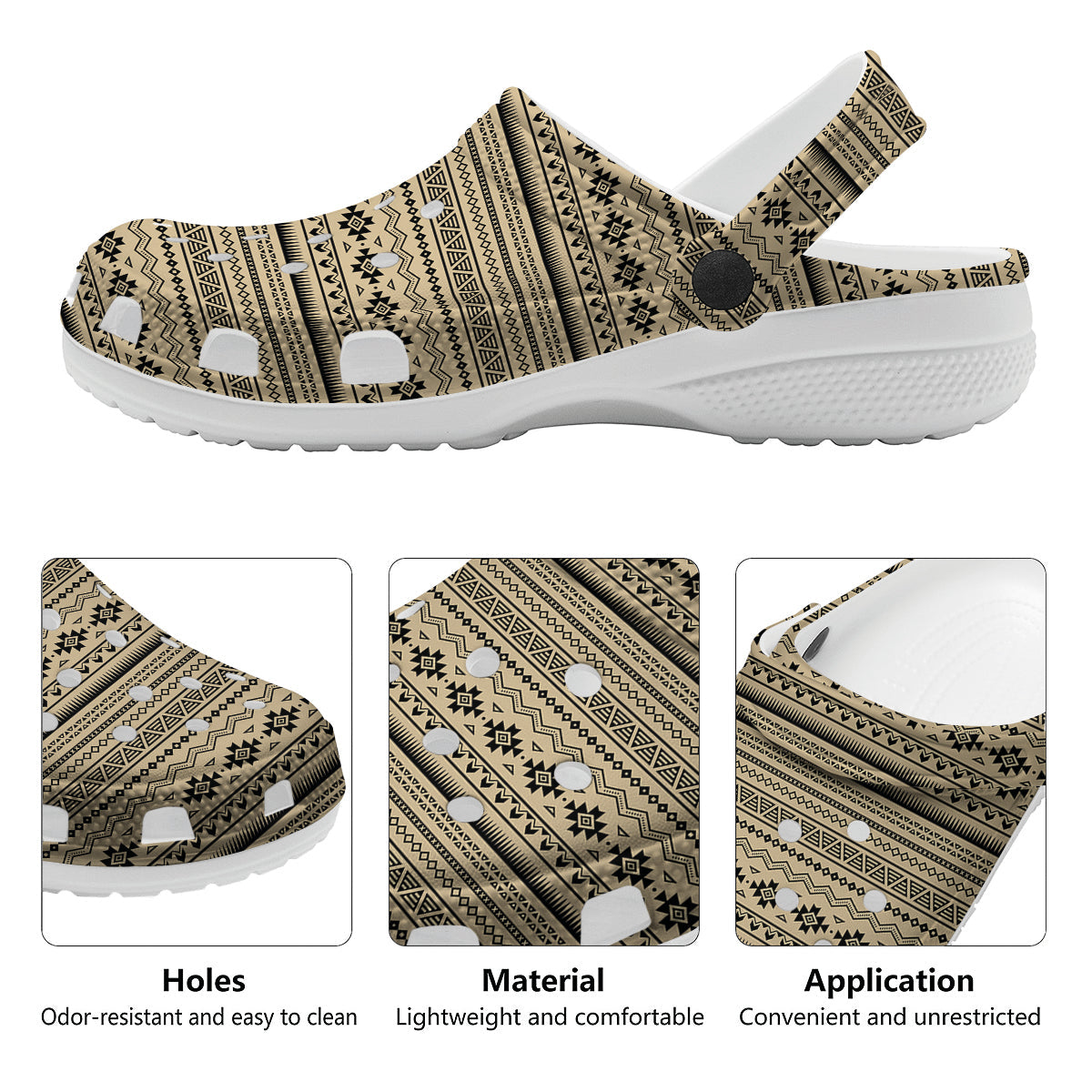 Aztec Beige And Black Print Pattern Clog-grizzshop