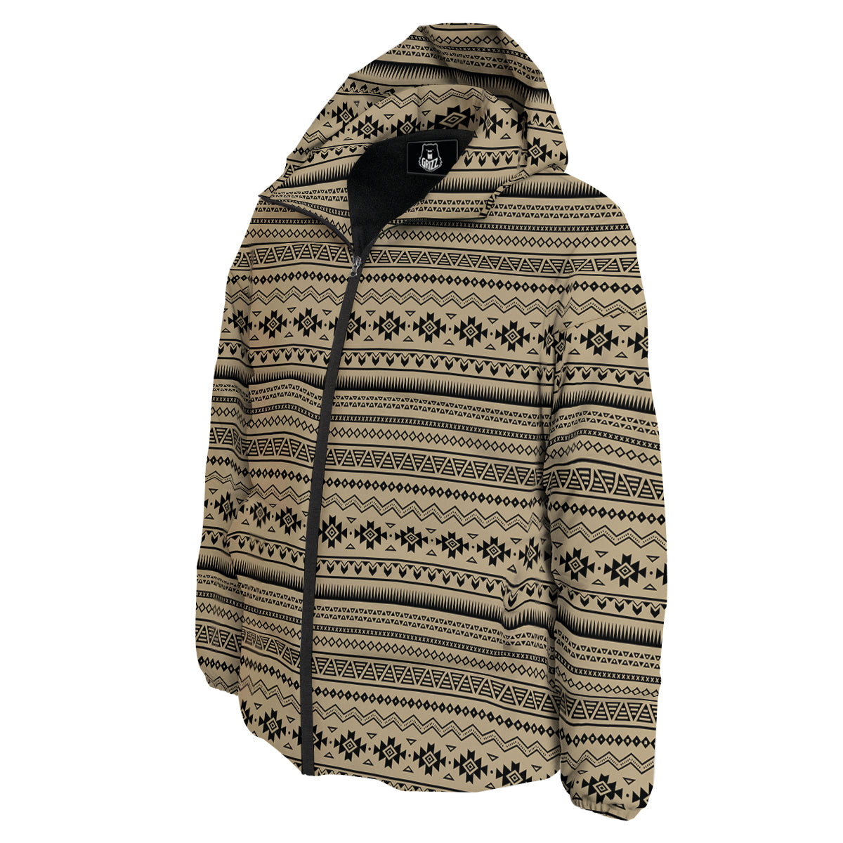 Aztec Beige And Black Print Pattern Down Jacket-grizzshop