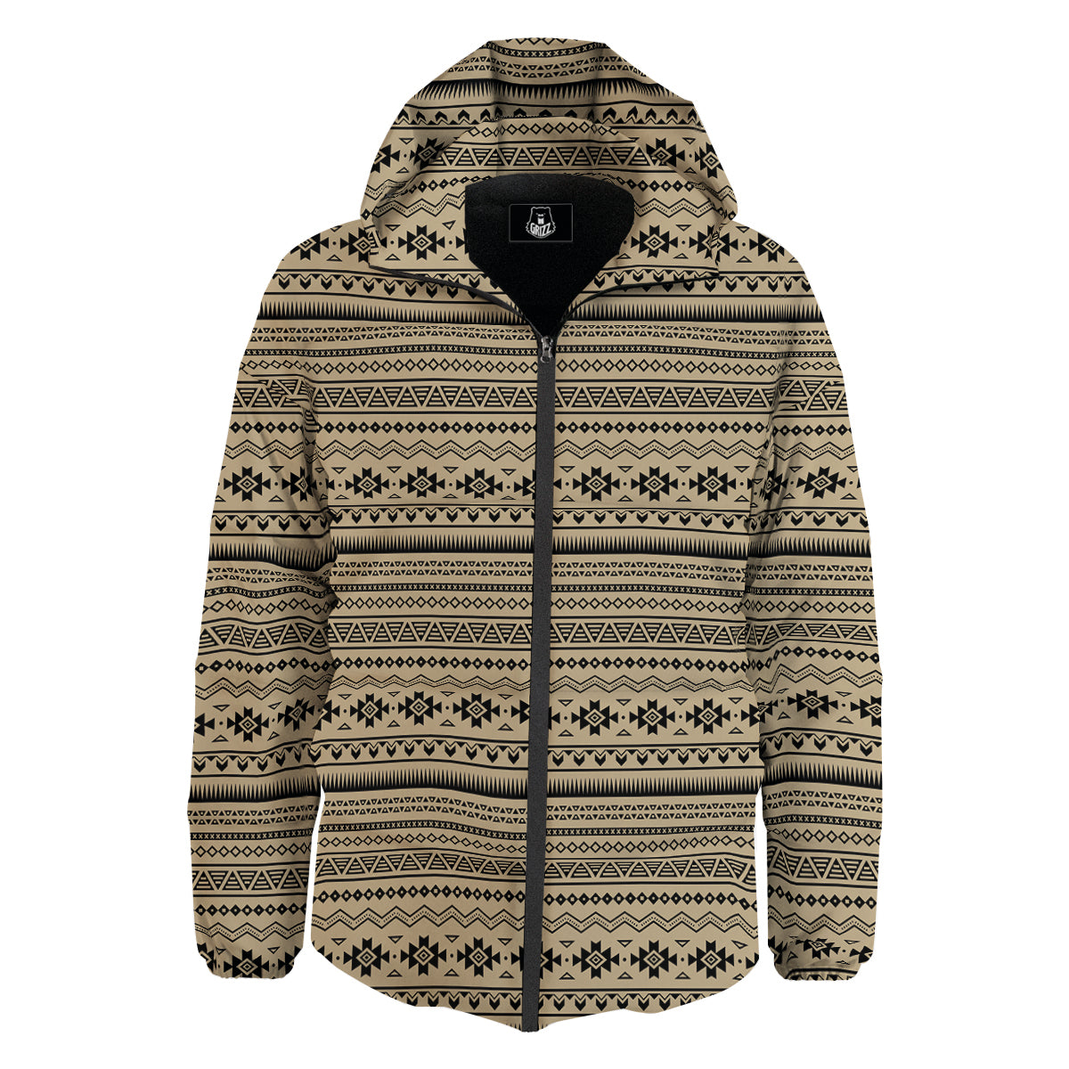 Aztec Beige And Black Print Pattern Down Jacket-grizzshop