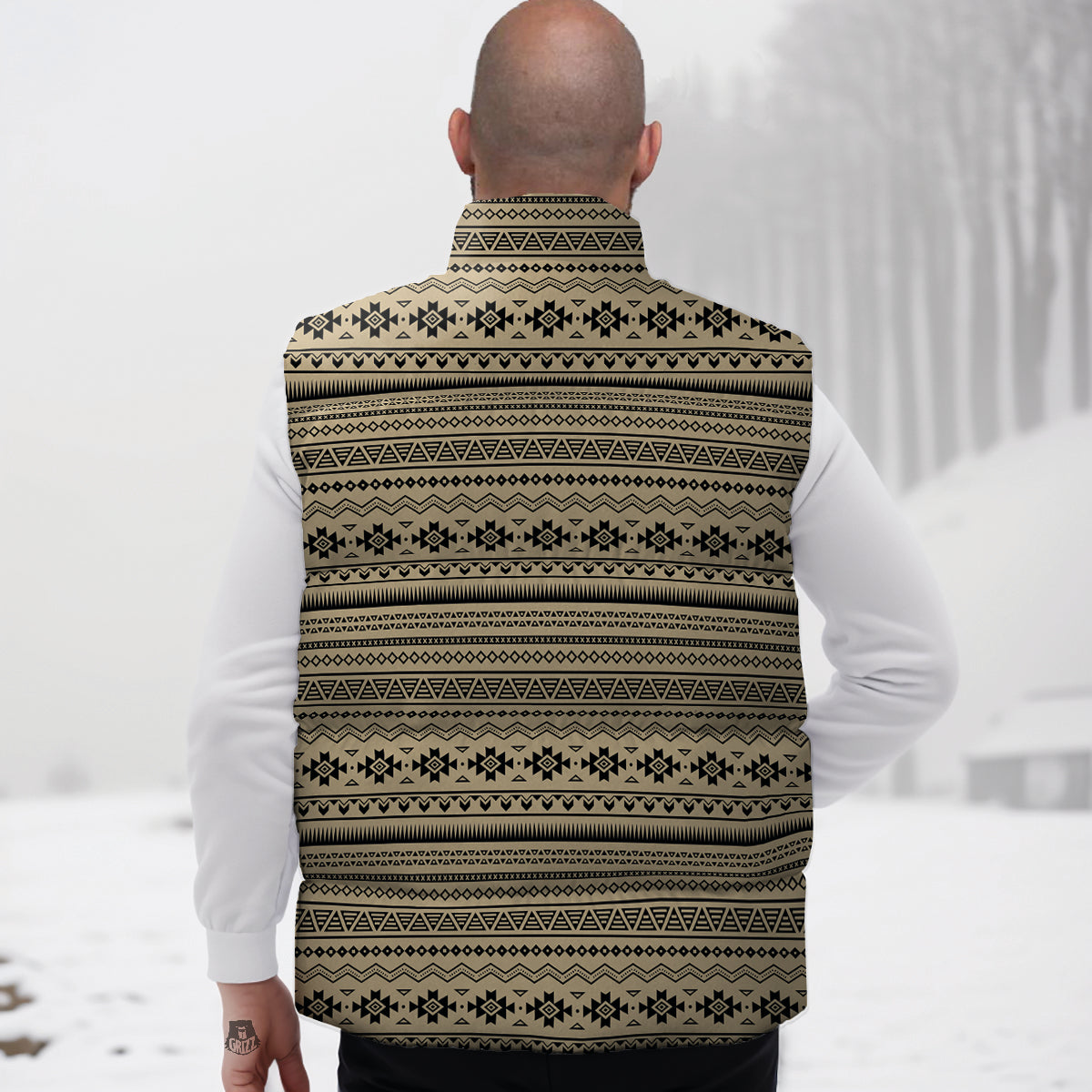 Aztec Beige And Black Print Pattern Down Vest