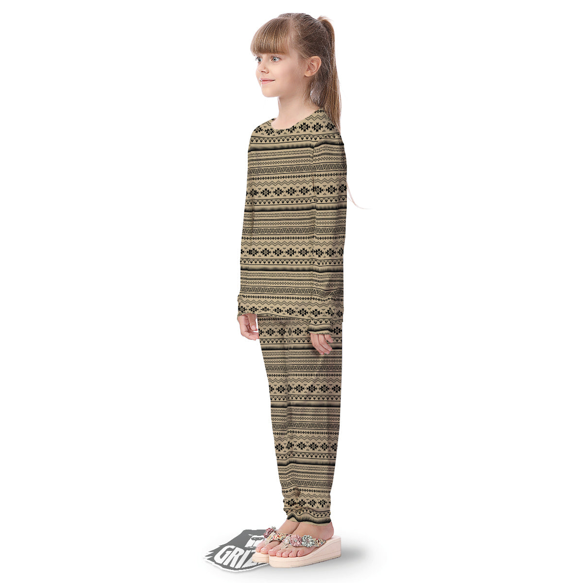 Aztec Beige And Black Print Pattern Kid's Pajamas-grizzshop