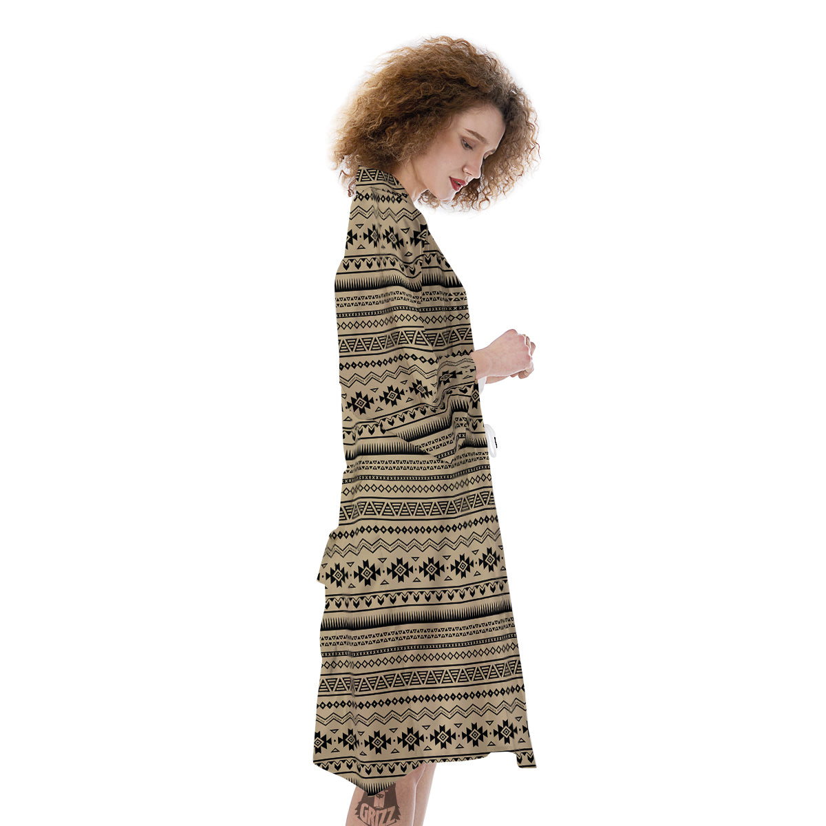 Aztec Beige And Black Print Pattern Kimono-grizzshop
