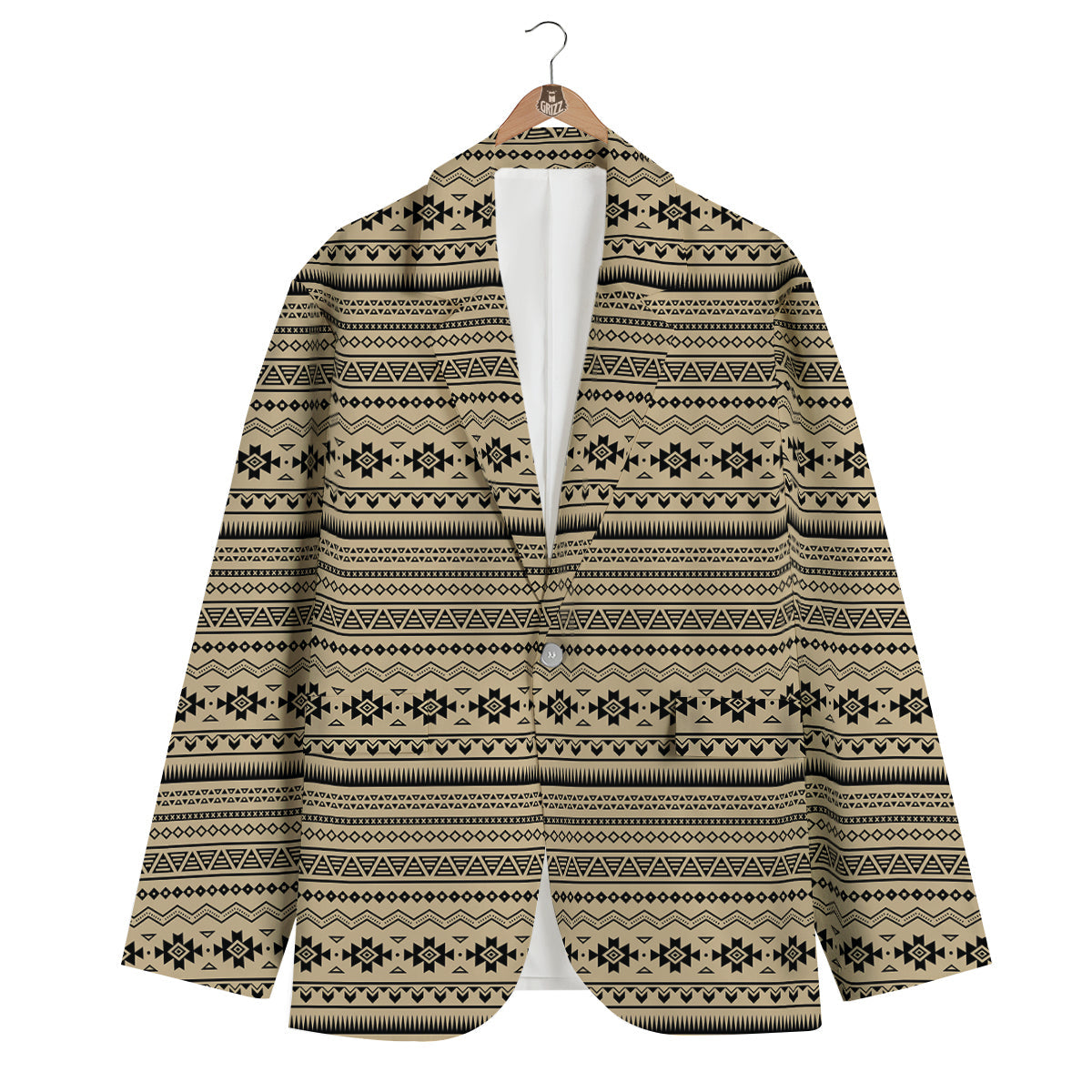 Aztec Beige And Black Print Pattern Men's Blazer-grizzshop