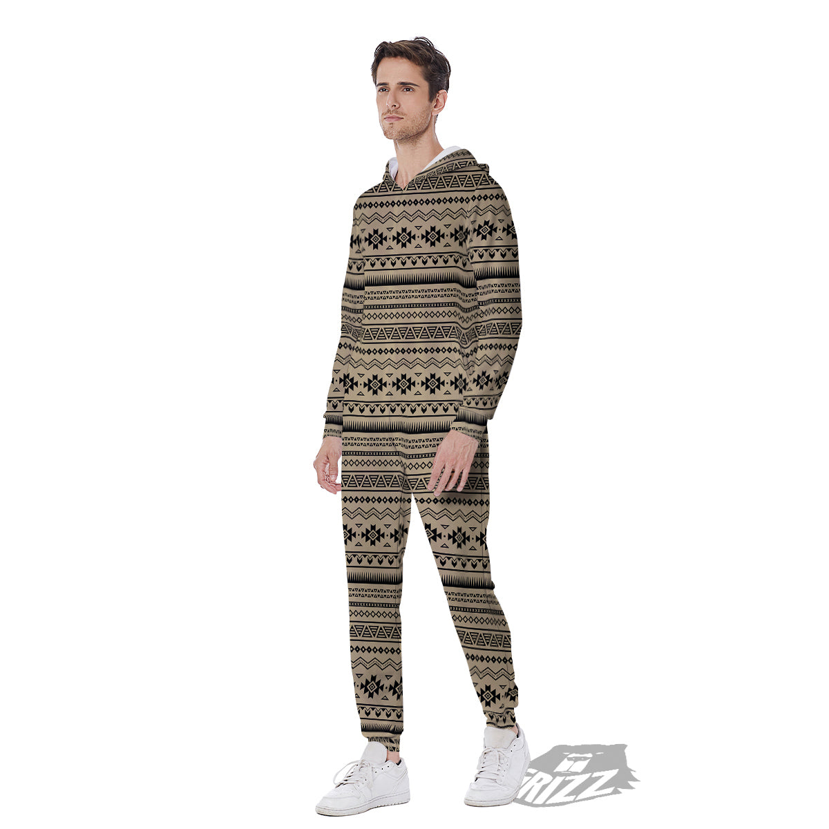 Aztec Beige And Black Print Pattern Men's Jumpsuit-grizzshop