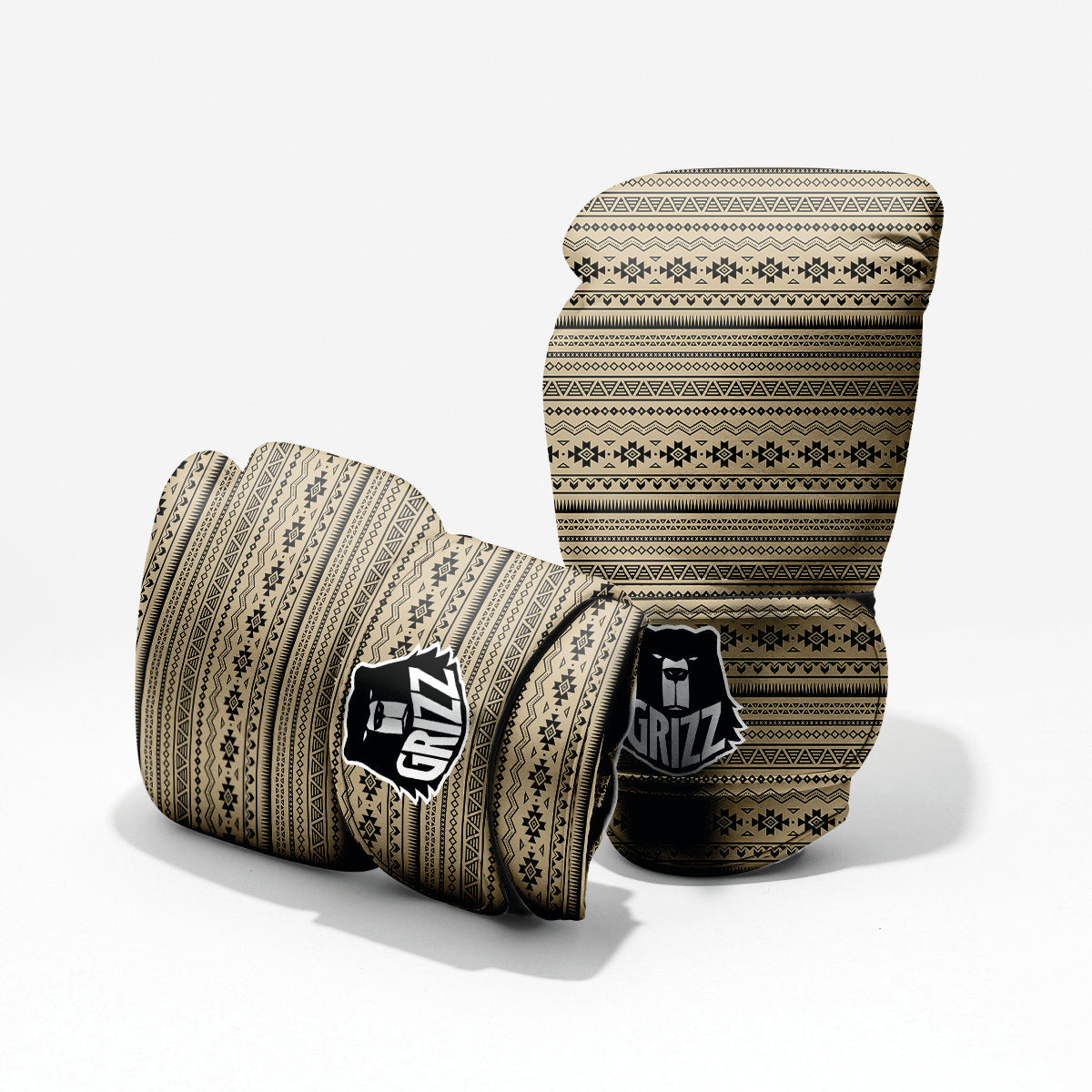 Aztec Beige And Black Print Pattern Pro Boxing Glove
