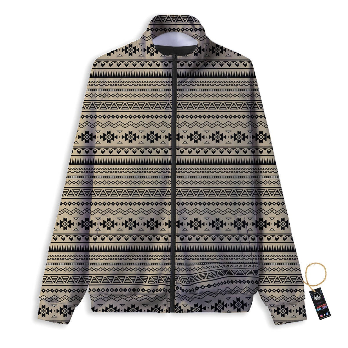 Aztec Beige And Black Print Pattern Track Jacket-grizzshop