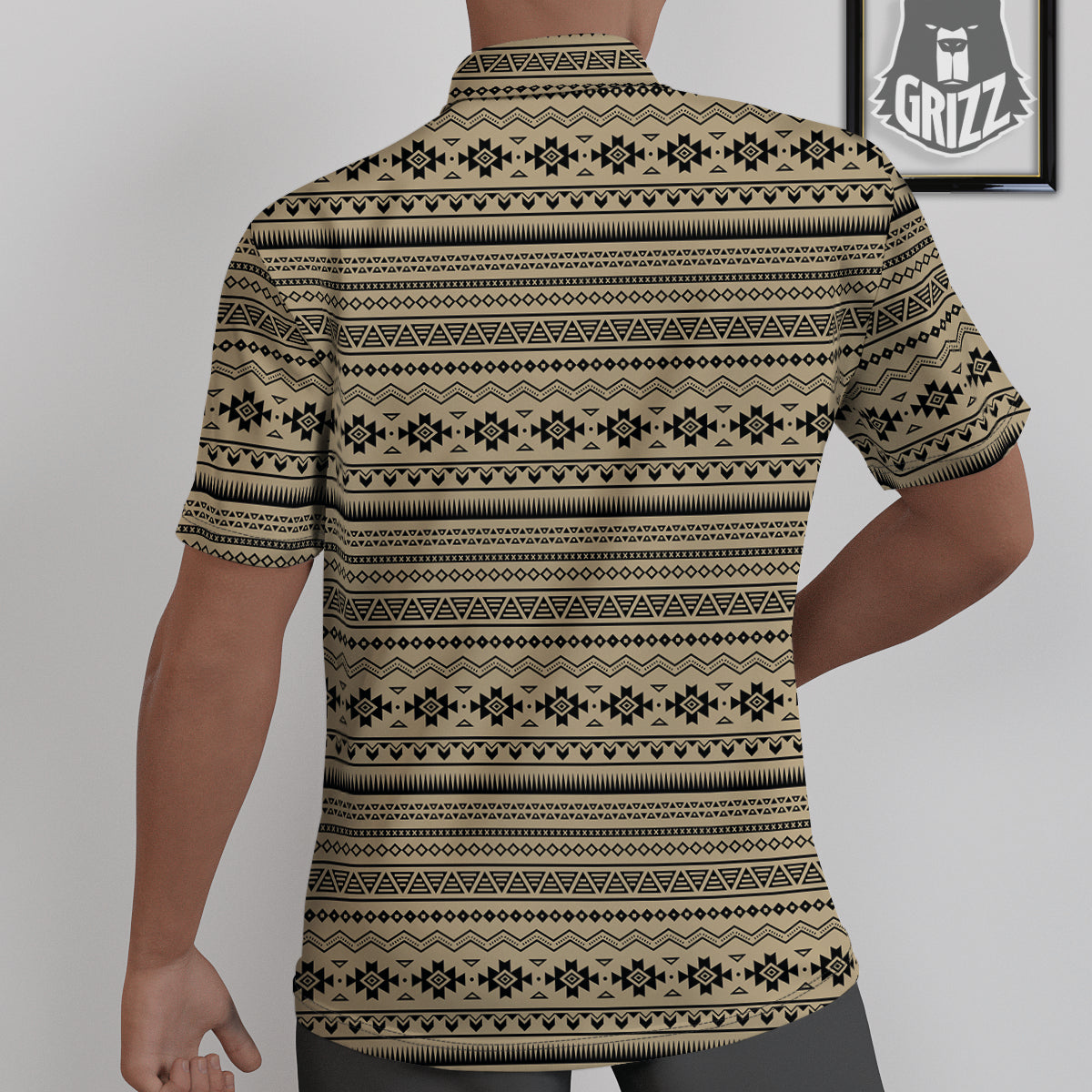 Aztec Beige And Black Print Pattern Untucked Shirts-grizzshop