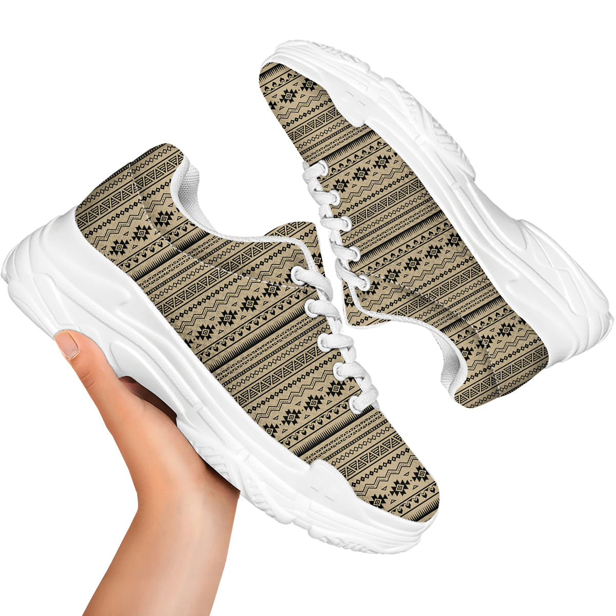 Aztec Beige And Black Print Pattern White Chunky Shoes-grizzshop