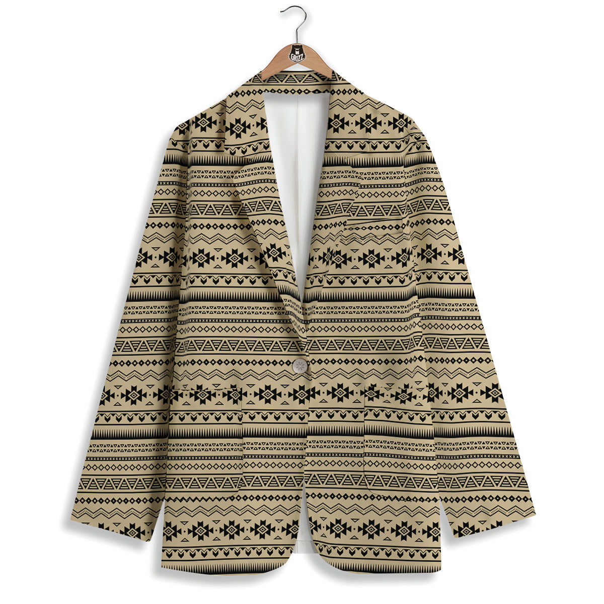 Aztec Beige And Black Print Pattern Women's Blazer-grizzshop