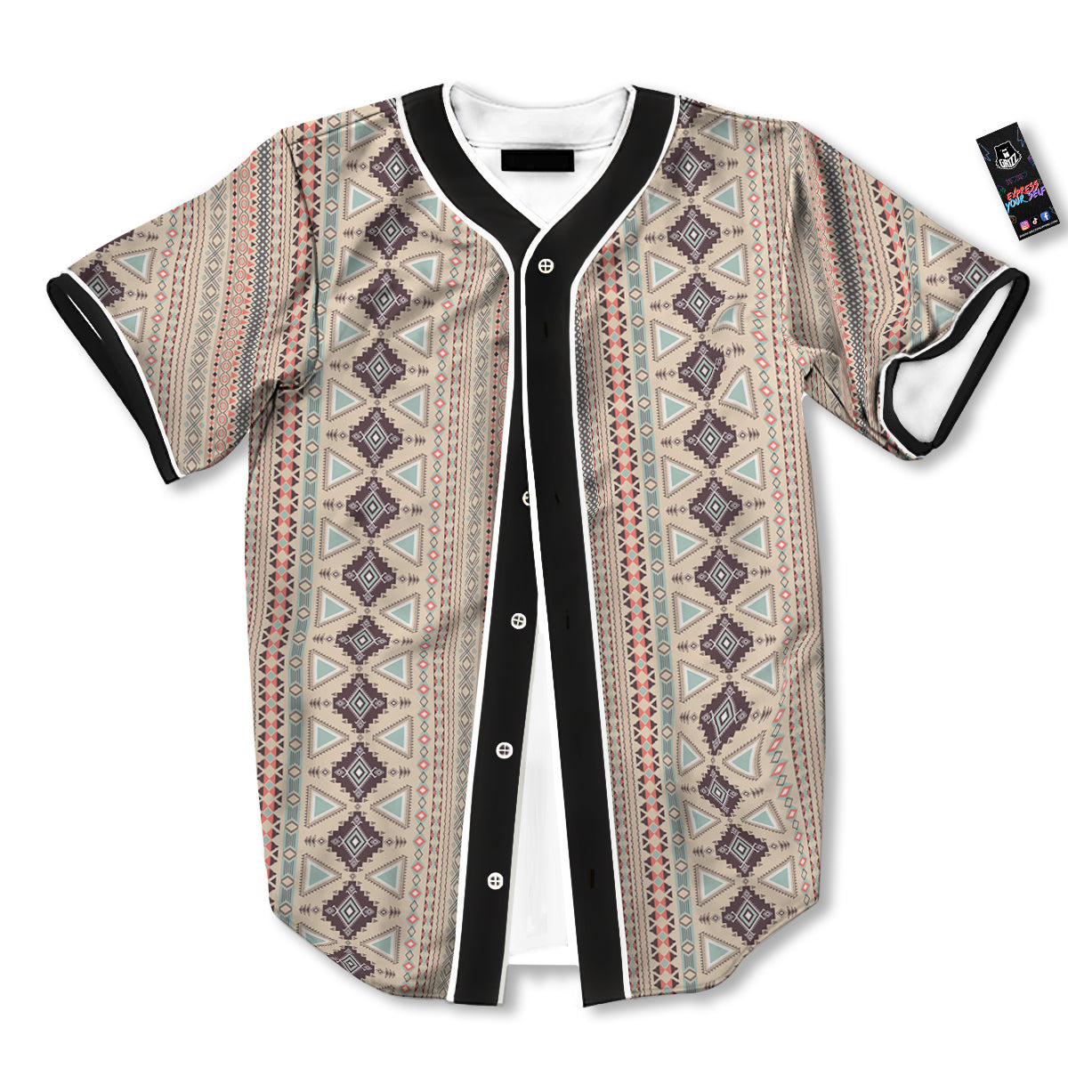 Aztec Beige Print Pattern Baseball Jersey-grizzshop