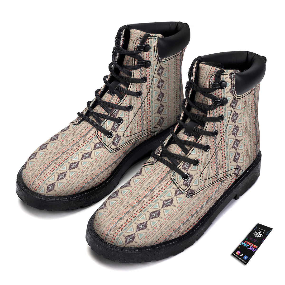 Aztec Beige Print Pattern Boots-grizzshop