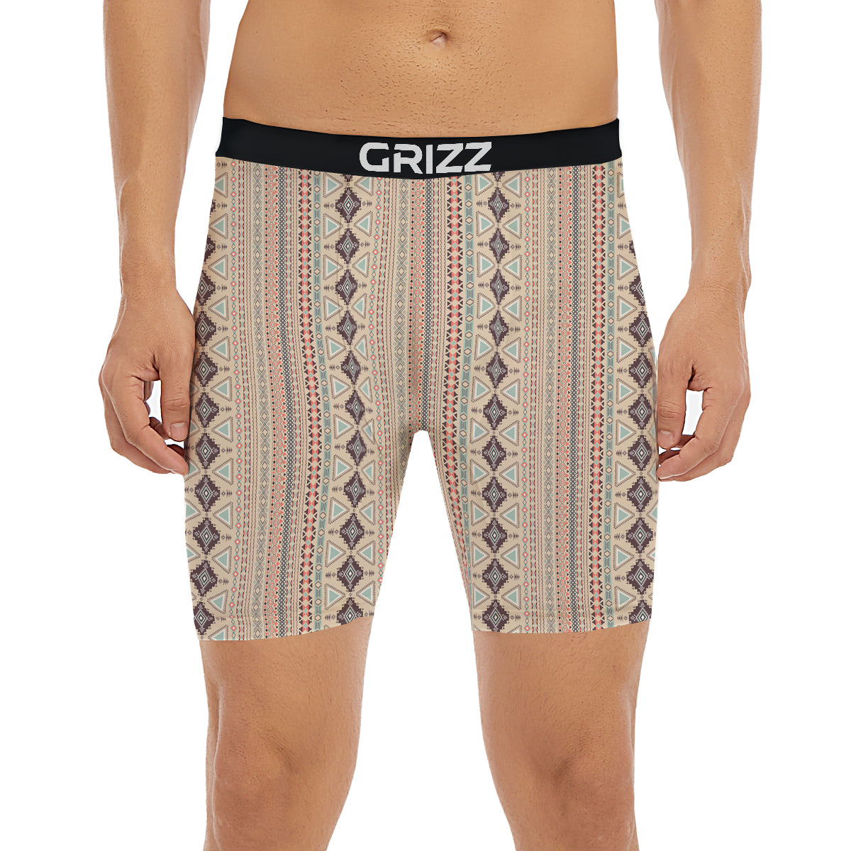 Aztec Beige Print Pattern Boxer Briefs-grizzshop