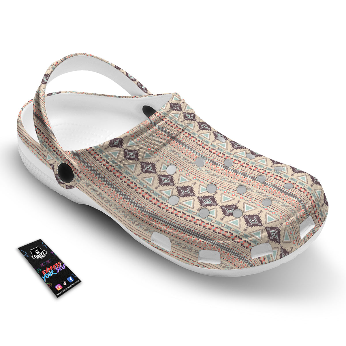 Aztec Beige Print Pattern Clog-grizzshop