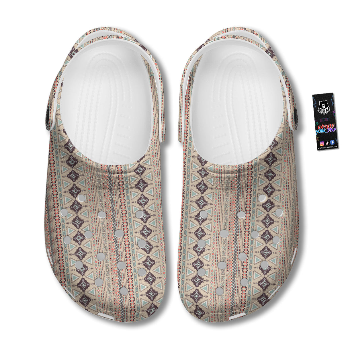 Aztec Beige Print Pattern Clog-grizzshop