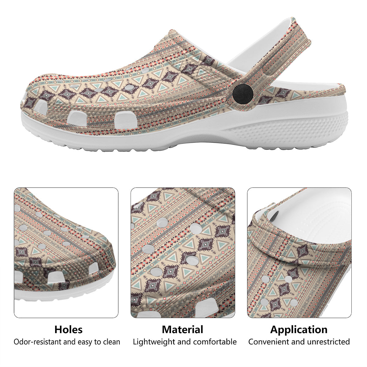 Aztec Beige Print Pattern Clog-grizzshop