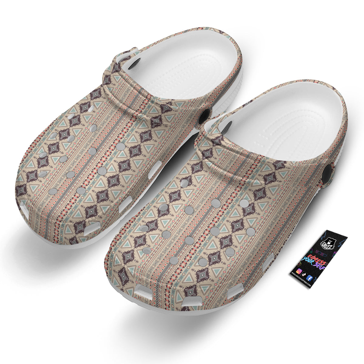 Aztec Beige Print Pattern Clog-grizzshop