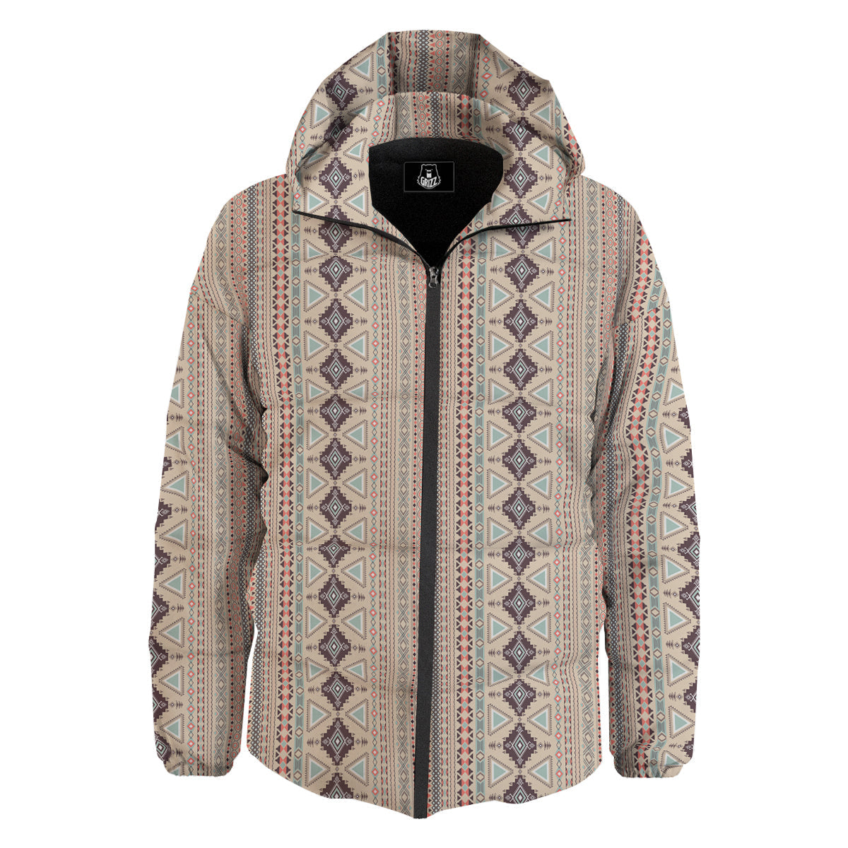 Aztec Beige Print Pattern Down Jacket-grizzshop
