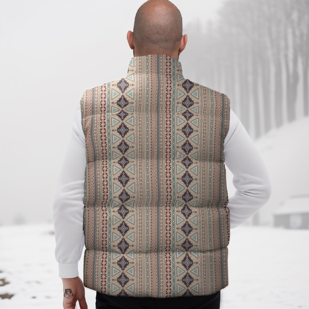 Aztec Beige Print Pattern Down Vest