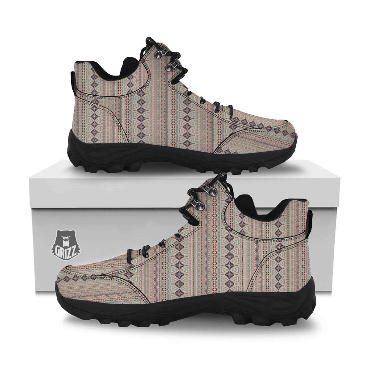 Aztec Beige Print Pattern Hiking Shoes-grizzshop