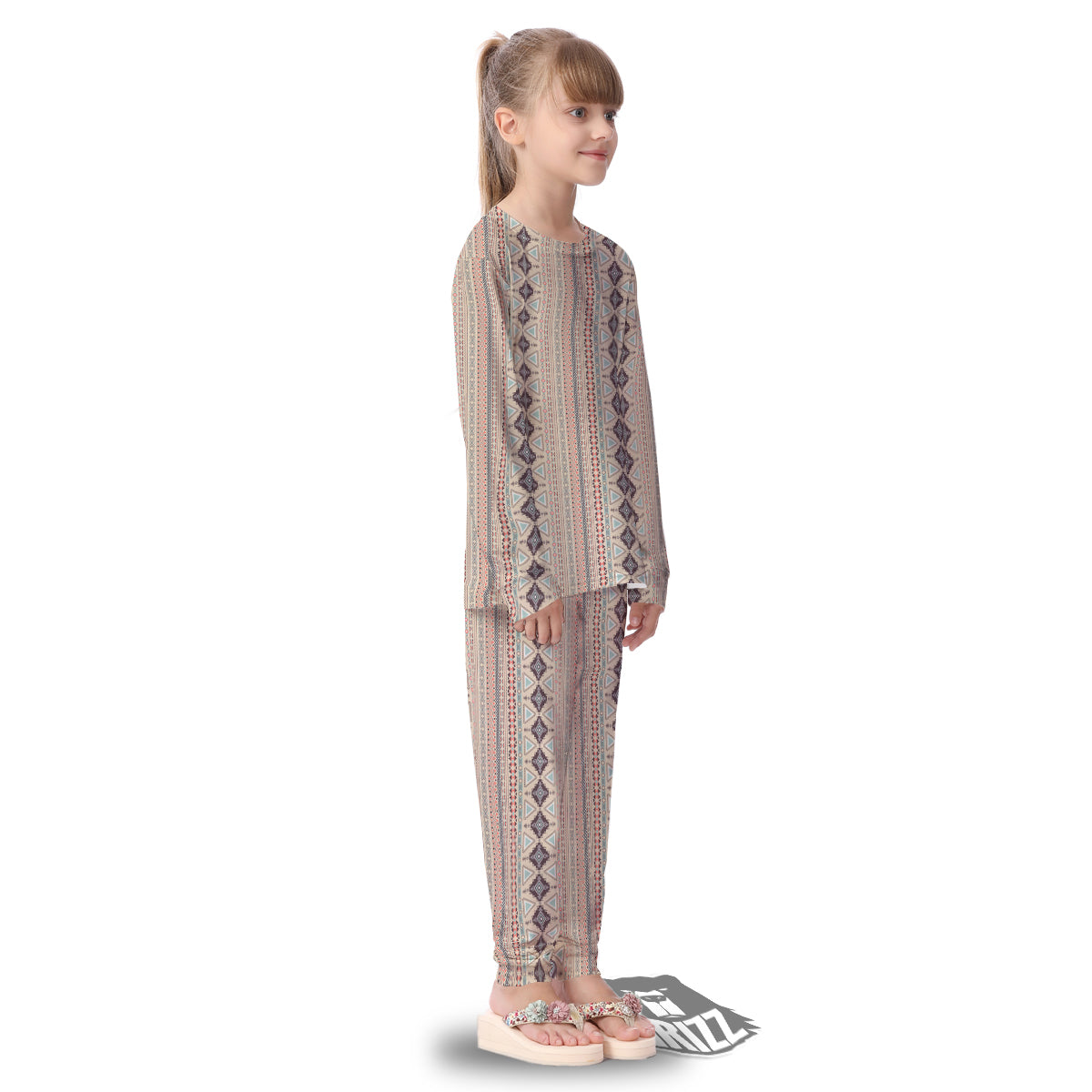 Aztec Beige Print Pattern Kid's Pajamas-grizzshop