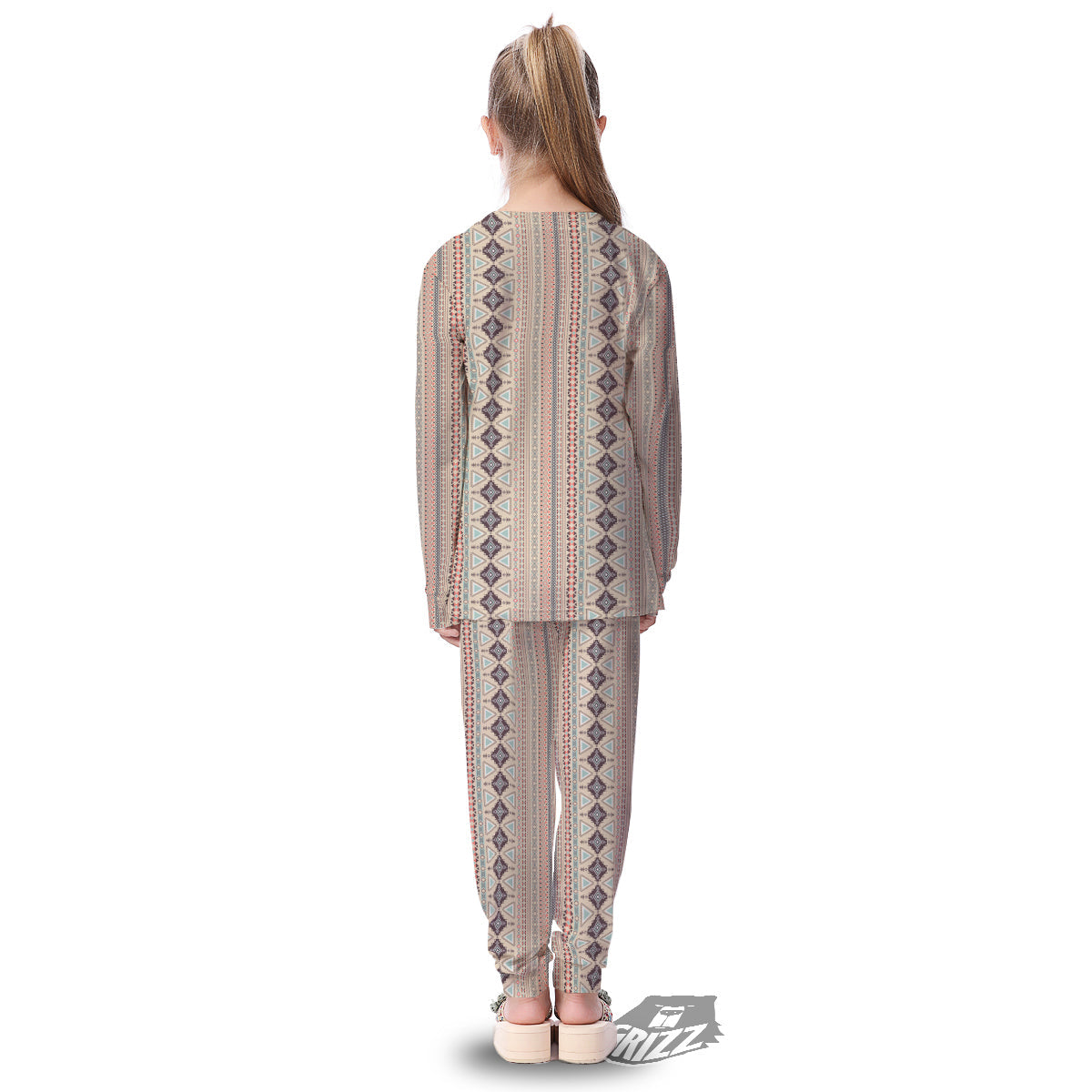 Aztec Beige Print Pattern Kid's Pajamas-grizzshop