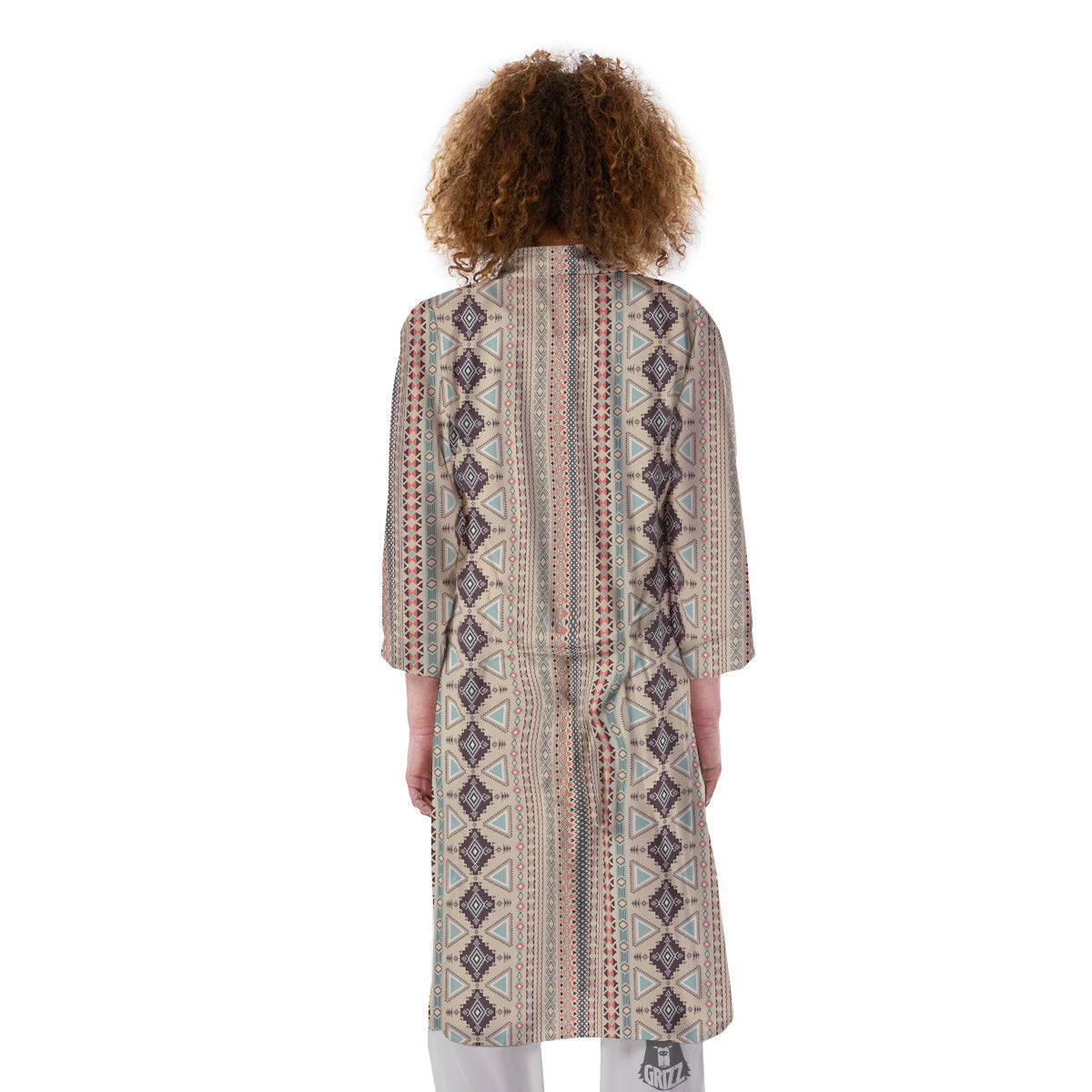 Aztec Beige Print Pattern Kimono-grizzshop