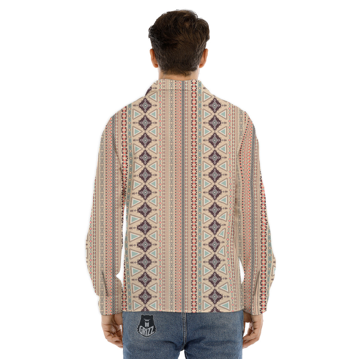 Aztec Beige Print Pattern Men's Dress Shirts-grizzshop