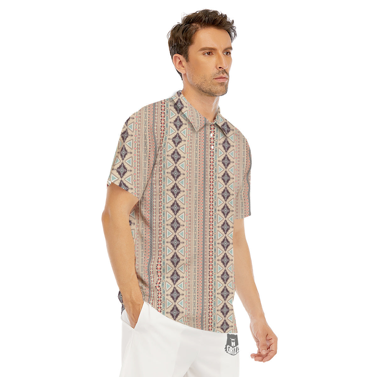 Aztec Beige Print Pattern Men's Golf Shirts-grizzshop