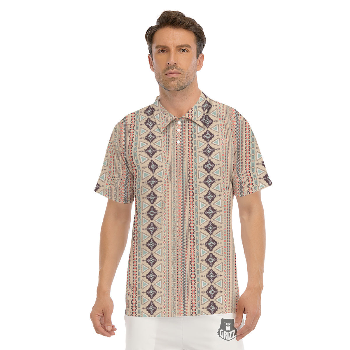 Aztec Beige Print Pattern Men's Golf Shirts-grizzshop