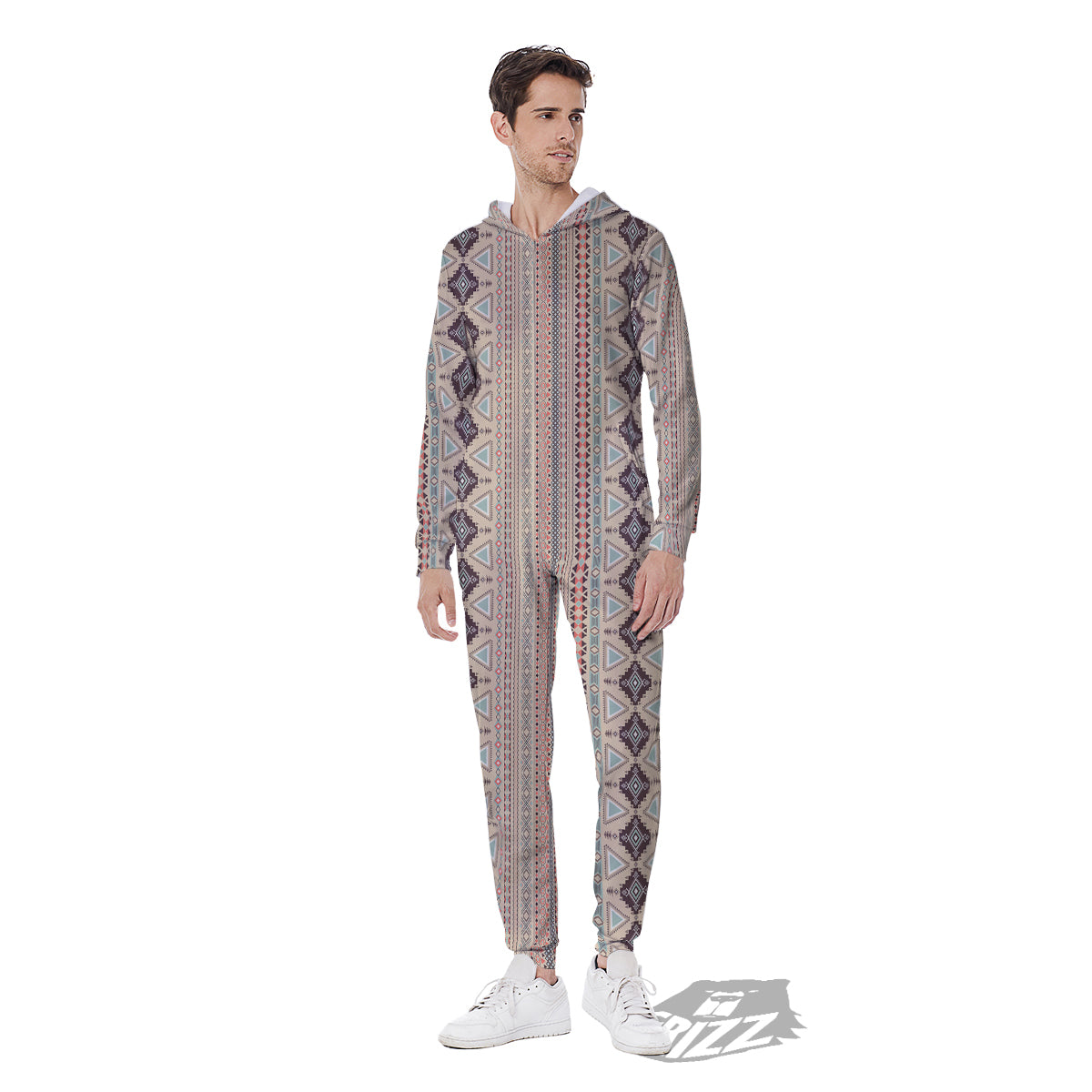 Aztec Beige Print Pattern Men's Jumpsuit-grizzshop