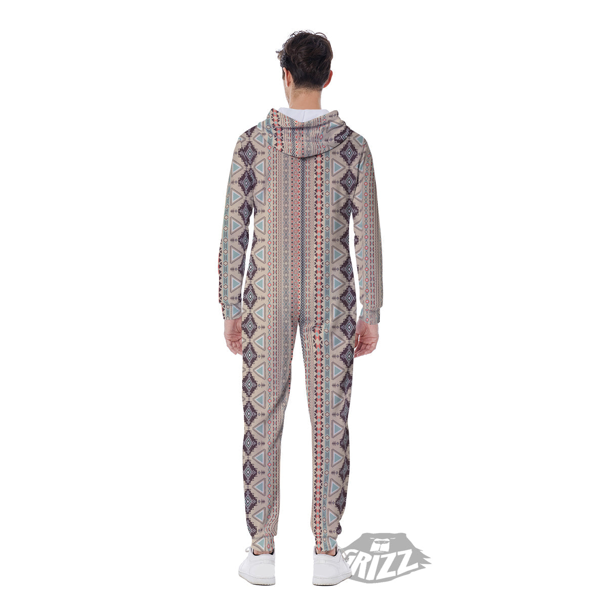 Aztec Beige Print Pattern Men's Jumpsuit-grizzshop