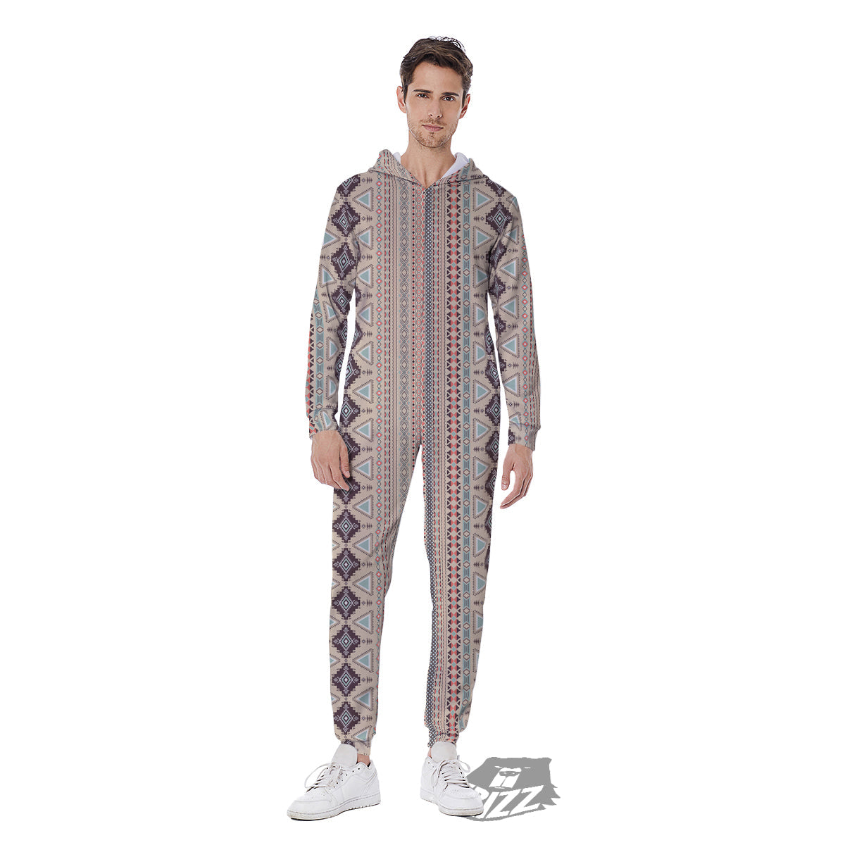 Aztec Beige Print Pattern Men's Jumpsuit-grizzshop