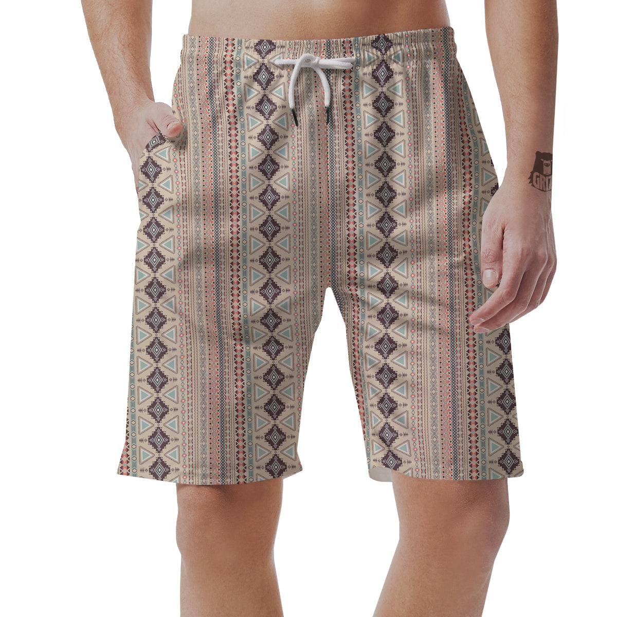 Aztec Beige Print Pattern Men's Shorts-grizzshop