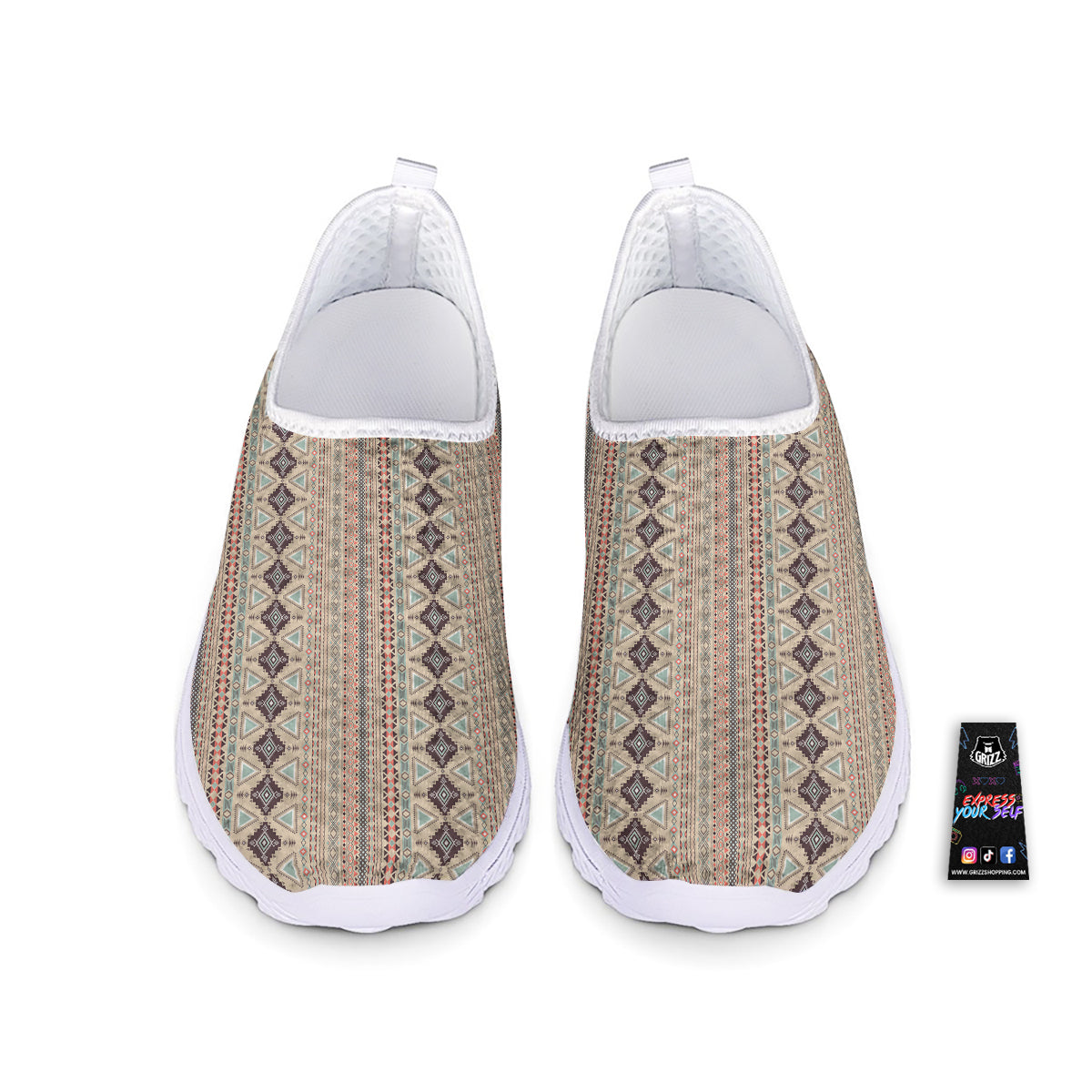 Aztec Beige Print Pattern Nurse Shoes-grizzshop