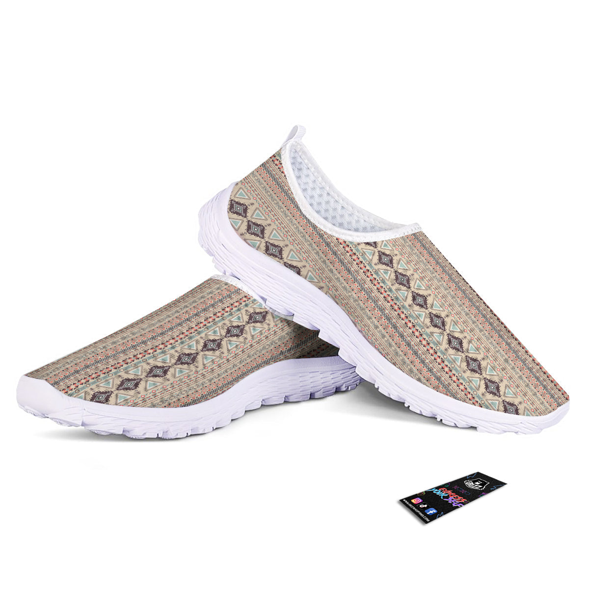 Aztec Beige Print Pattern Nurse Shoes-grizzshop
