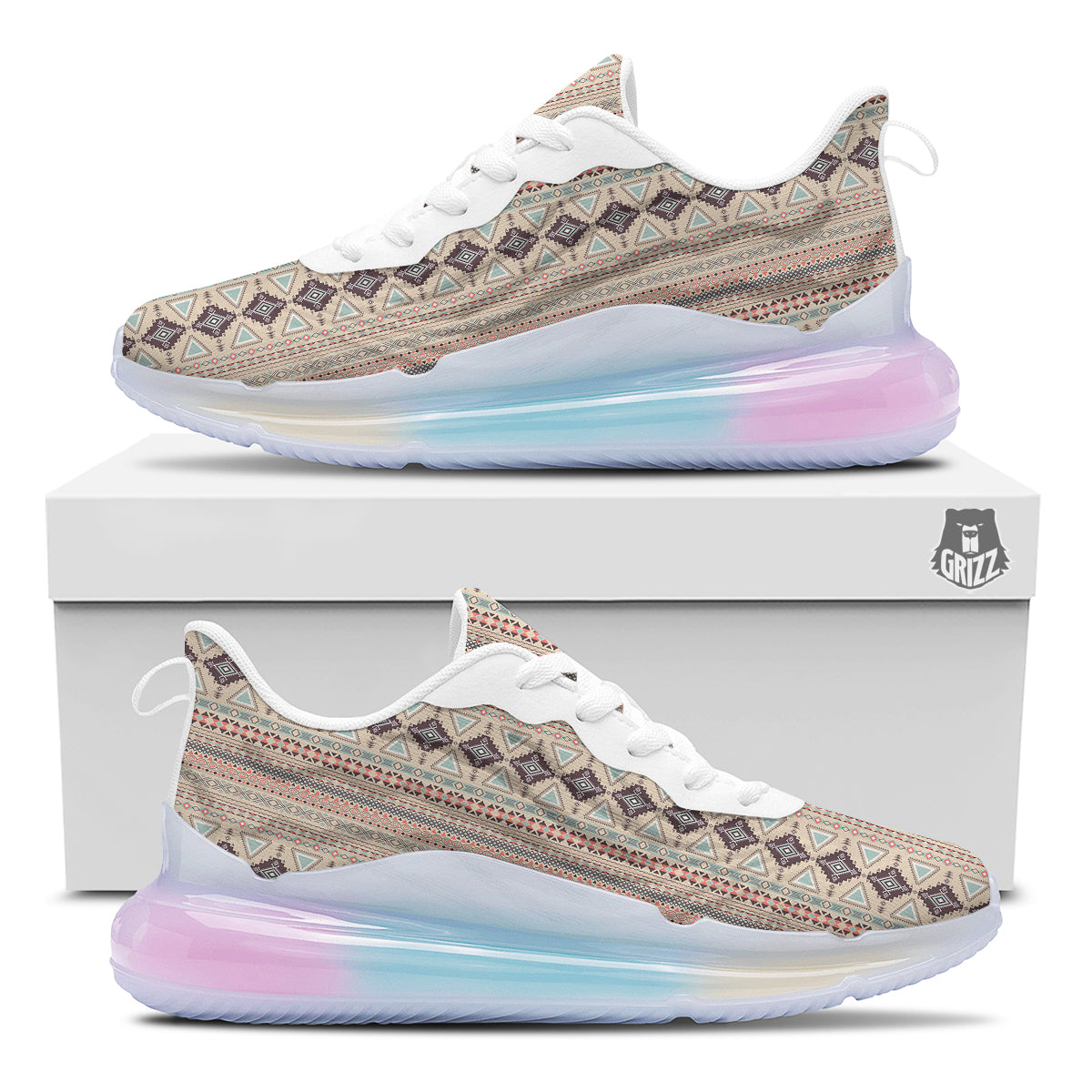 Aztec Beige Print Pattern Running Sneakers-grizzshop