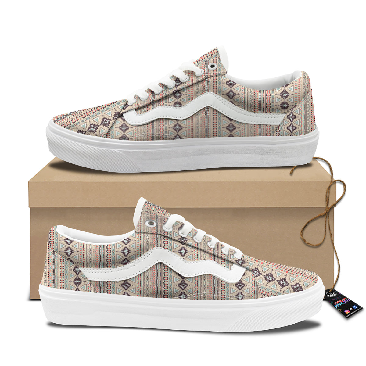 Aztec Beige Print Pattern Skate Shoes-grizzshop