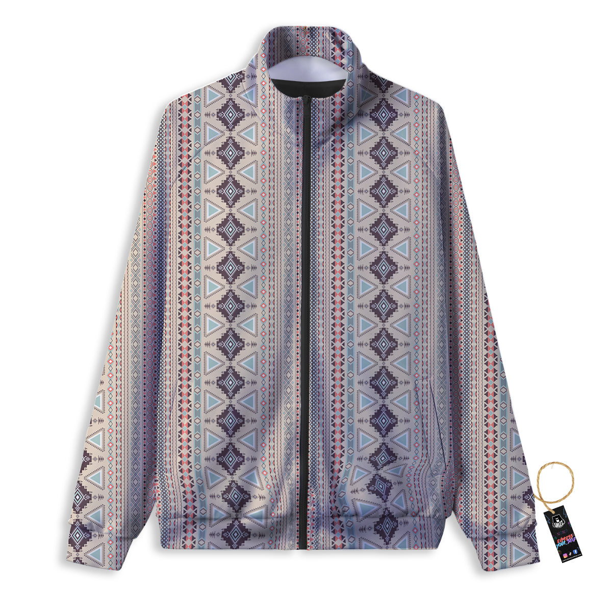 Aztec Beige Print Pattern Track Jacket-grizzshop