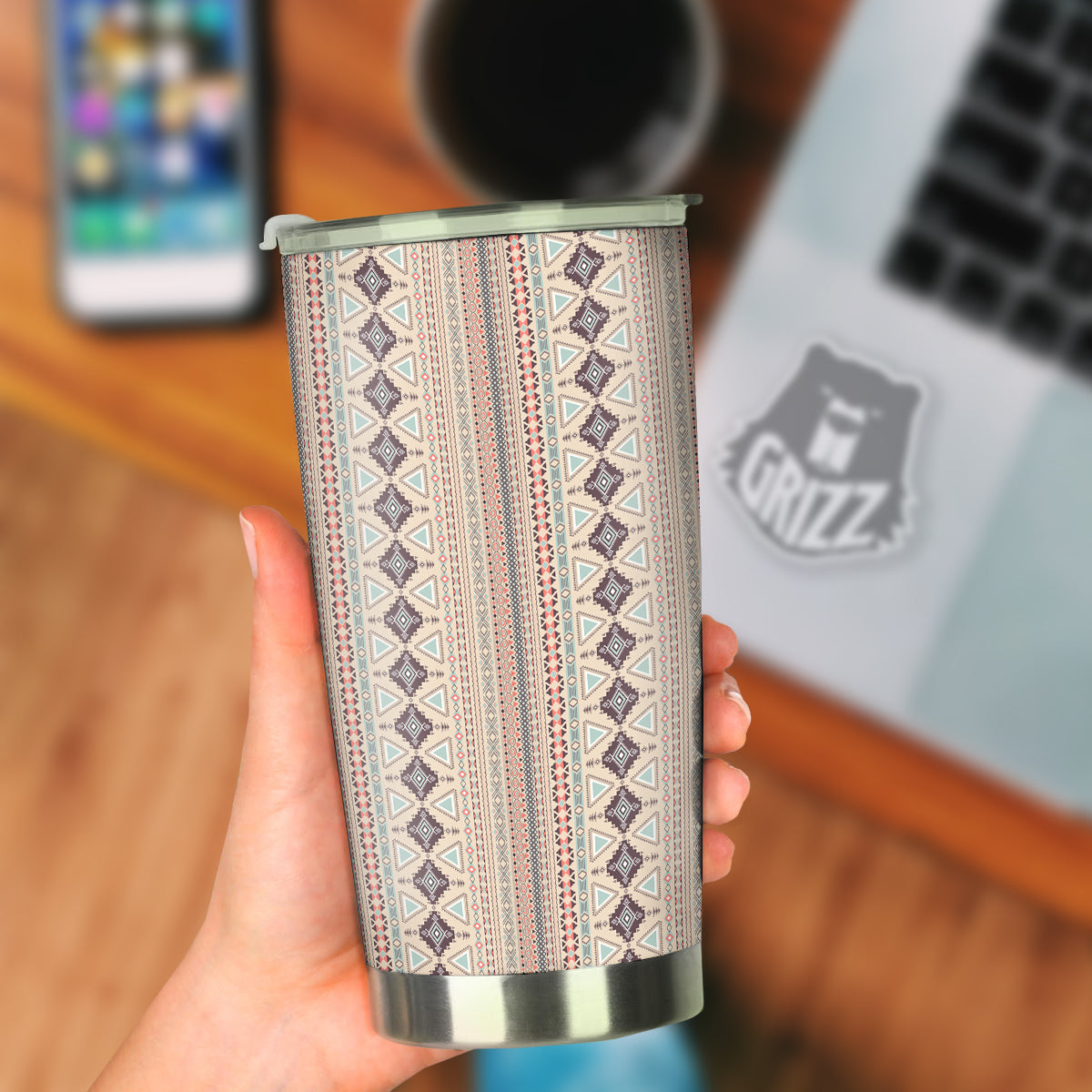 Aztec Beige Print Pattern Tumbler-grizzshop