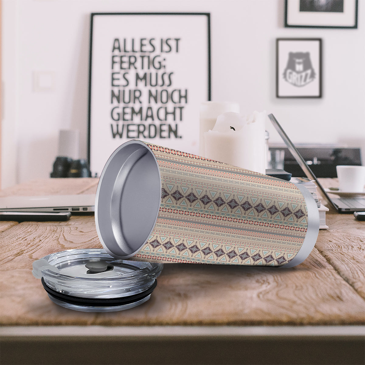 Aztec Beige Print Pattern Tumbler-grizzshop