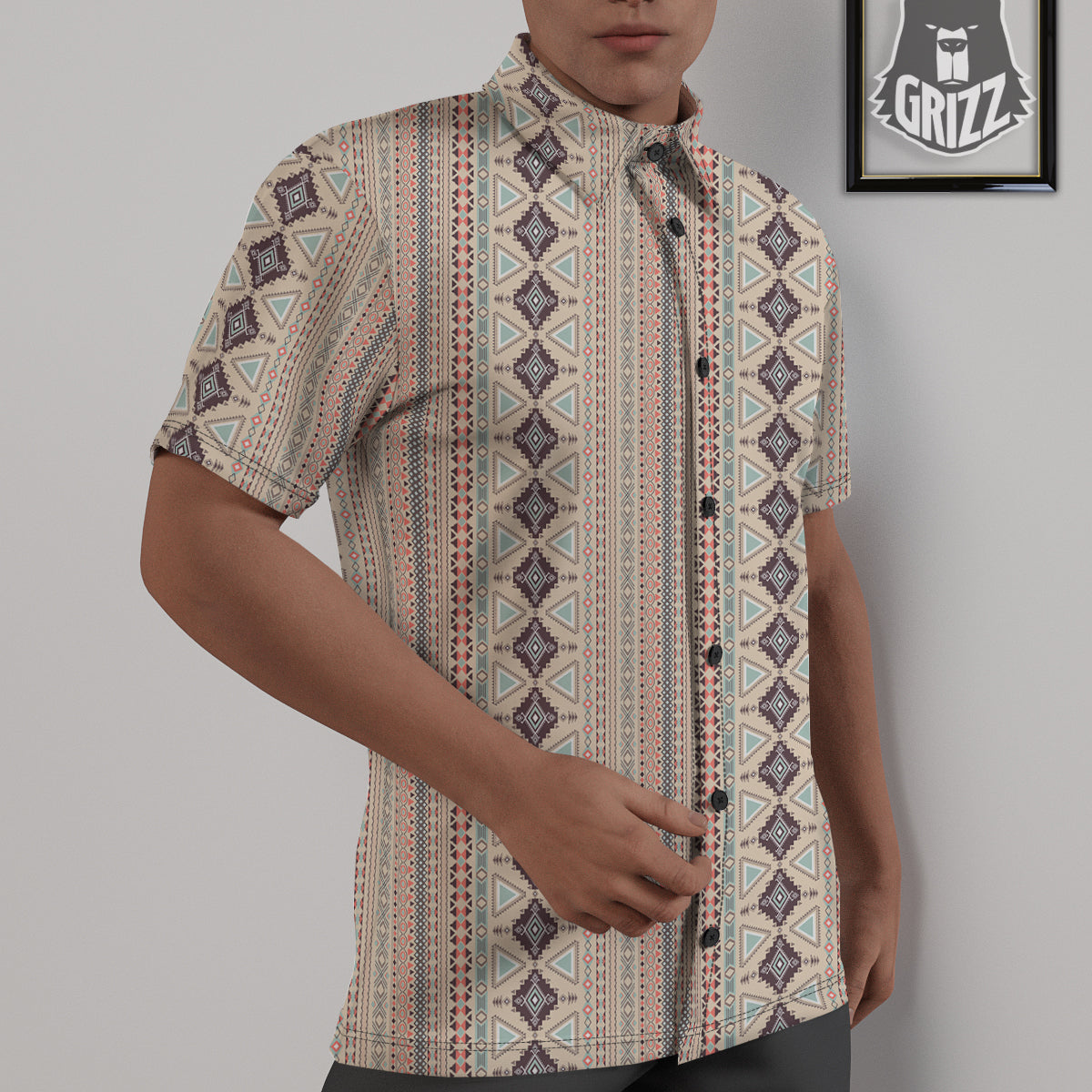 Aztec Beige Print Pattern Untucked Shirts-grizzshop