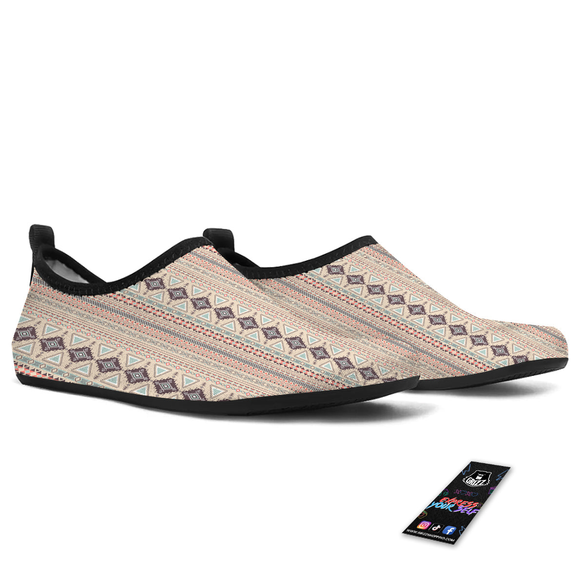 Aztec Beige Print Pattern Water Shoes-grizzshop