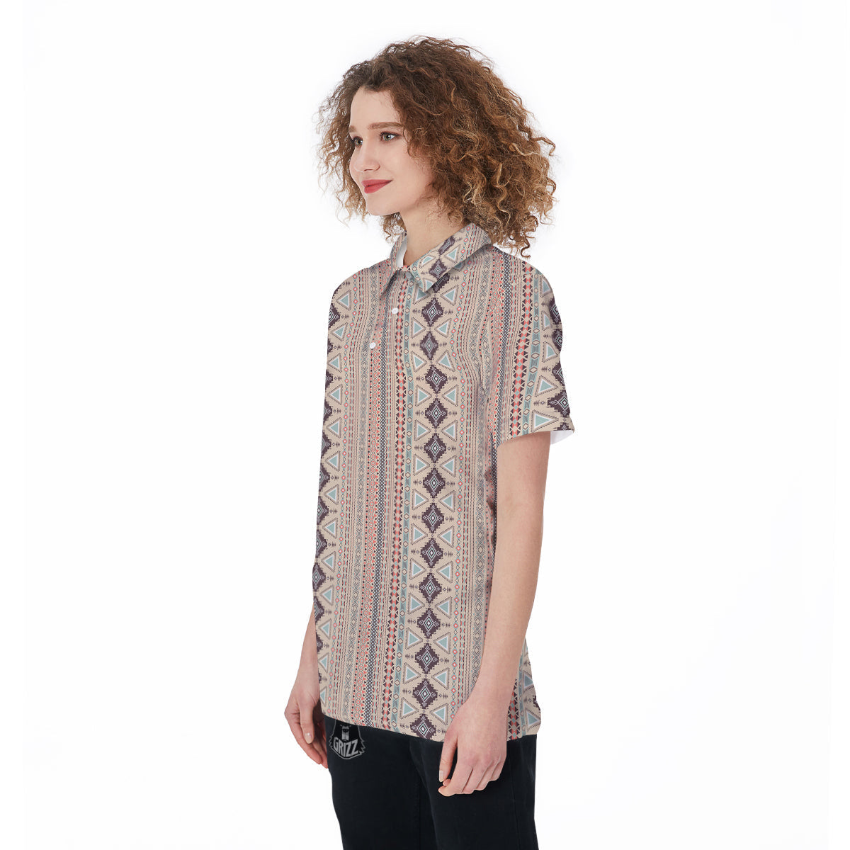 Aztec Beige Print Pattern Women's Golf Shirts-grizzshop