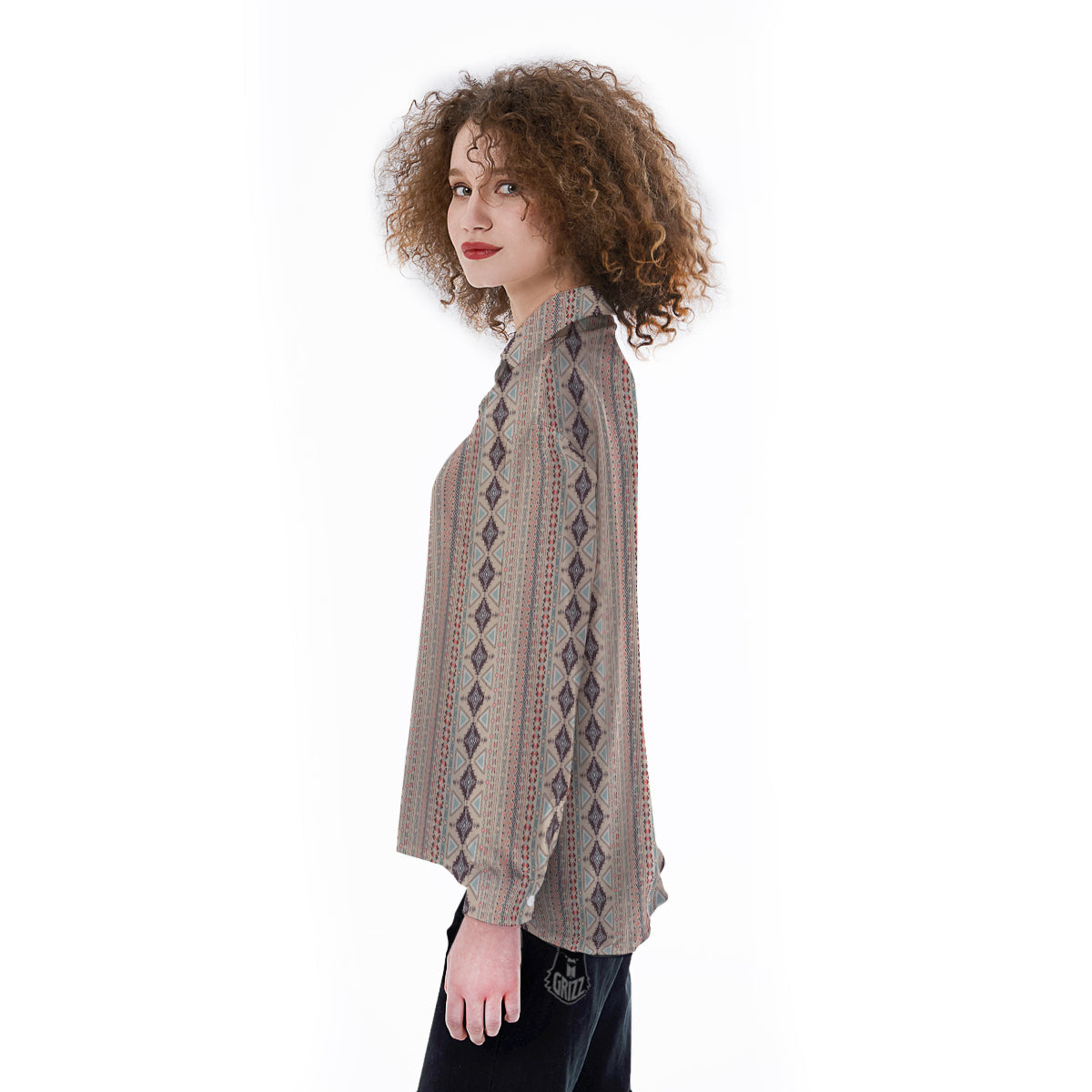 Aztec Beige Print Pattern Women's Long Sleeve Shirts-grizzshop